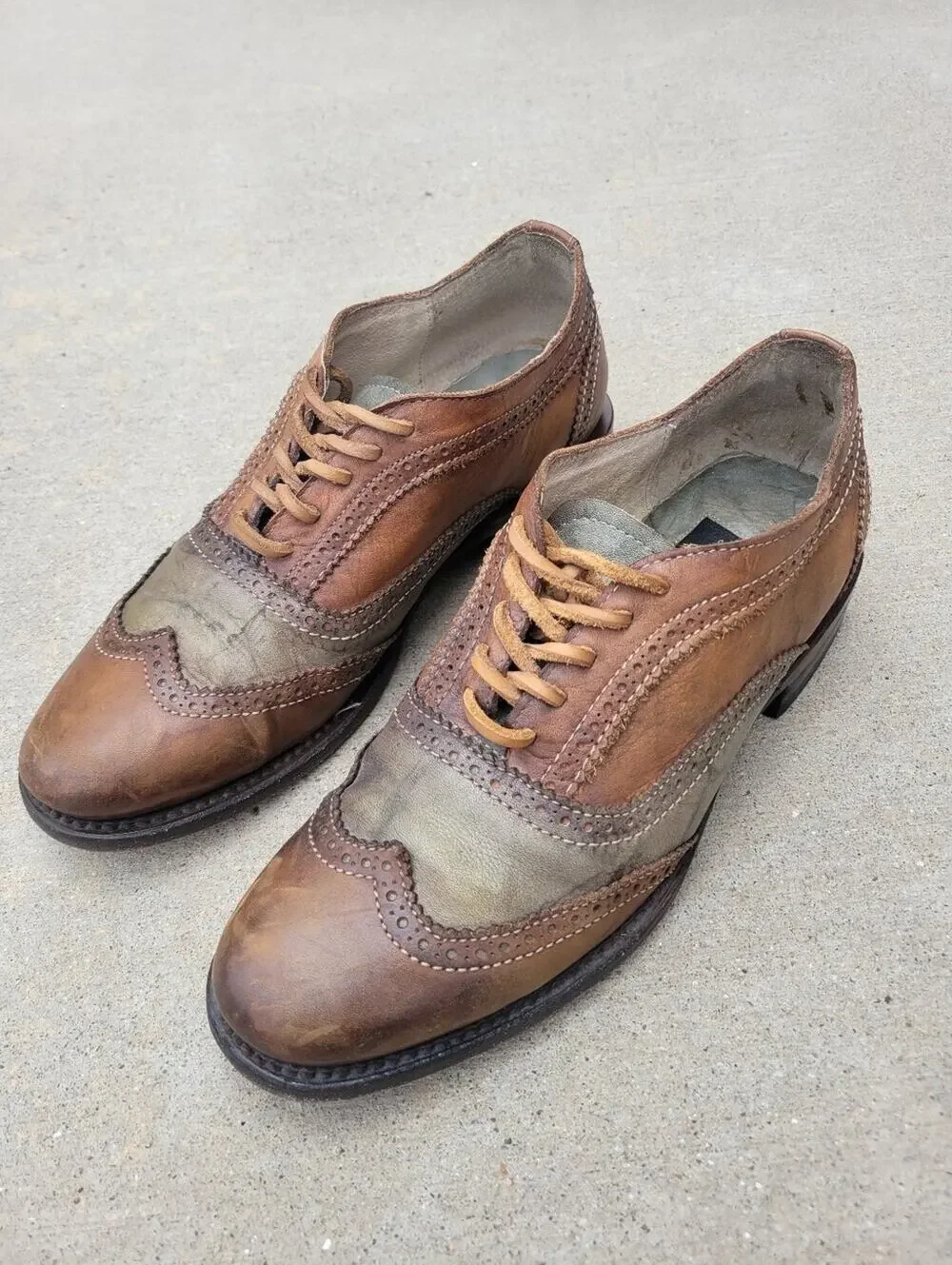 Freebird King Brown & Green Leather Oxford Wingtip Lace Up Shoes Mens 9